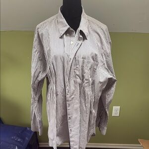 J. Crew Brown and White Dress Shirt with Pointed Collar